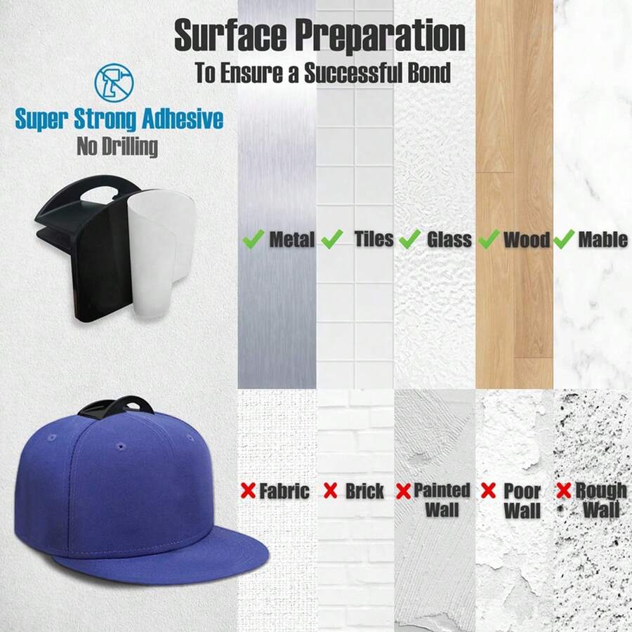 10Pcs Hat Holder Sticky Wall Mount Hook For Baseball Cap Casual Hat