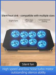 8風扇12-17英寸筆記本電腦散熱墊,便攜式超薄usb供電遊戲筆記本電腦散熱墊,開關控制風扇速度,4段高度及風速可調,兩個usb端口 - 黑色 - 查看 2