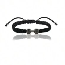 1個時尚啞鈴編織手鐲,適用於運動、健身、私人訓練師禮物、男士日常穿著 - 黑色 - 查看 1