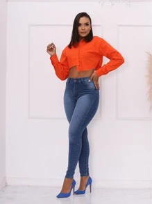 Women Jeans - 深色水洗藍 - 查看 1