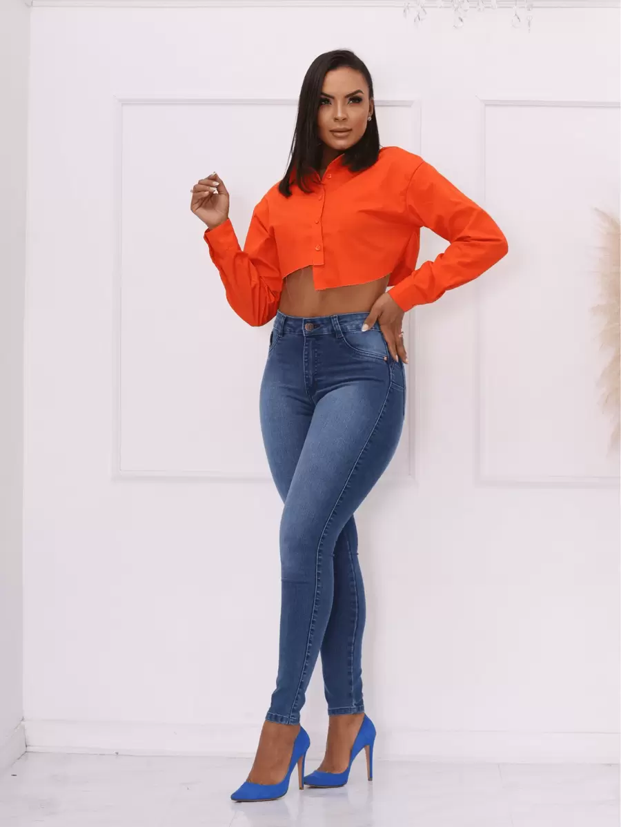 Women Jeans - 深色水洗藍 - 查看 1