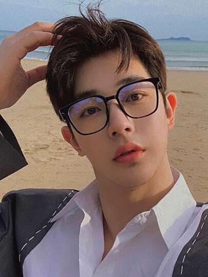 1 Pair Unisex Square PC Glasses With Black Non-Metal Non-Screw Frame Design For Relief Eye Strain From Business Work/Reading/Gaming/TV/Mobile Phone Use Clear Glasses Accessories