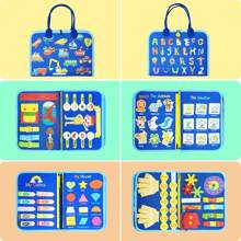 圣诞装饰蒙特梭利忙碌板适合幼儿，感官板适合学龄前学习玩具安静书益智玩具基本生活技能适合儿童礼物男孩女孩旅行玩具学校用品 - 藍色 - 查看 4