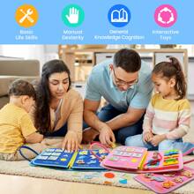 圣诞装饰蒙特梭利忙碌板适合幼儿，感官板适合学龄前学习玩具安静书益智玩具基本生活技能适合儿童礼物男孩女孩旅行玩具学校用品 - 藍色 - 查看 8