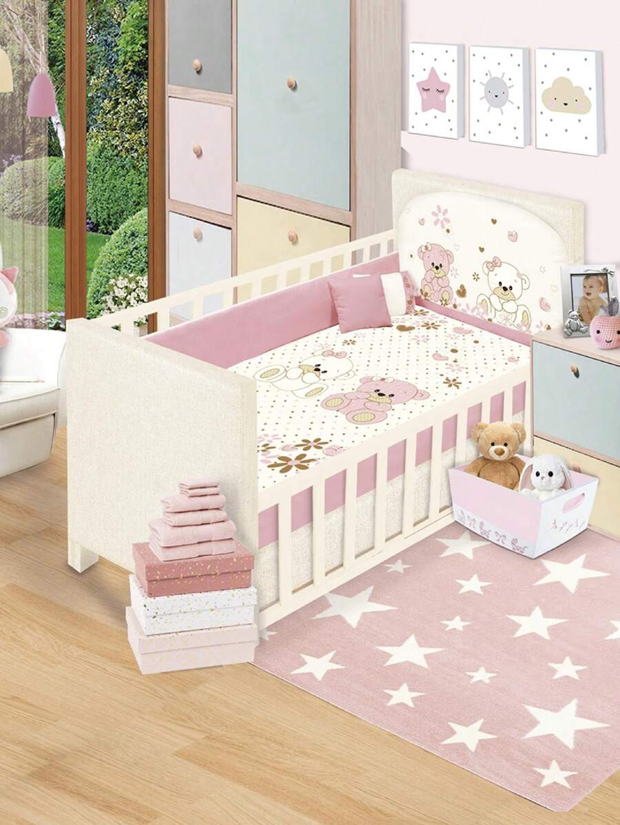 Set de Edredon de 6 pzas para Cuna Mod TERNURA - Rosa - Ver 1