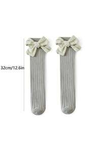 1雙兒童膝上蝴蝶結長筒襪,嬰兒防滑無跟筒襪 - 綠色 - 查看 2