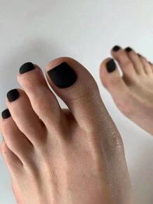 VV MEI JIA ER Uñas postizas mate negras para dedos de los pies, cubierta completa con unicolor, uñas acrílicas cuadradas para pegar, uñas postizas cortas y lindas para invierno, 24 piezas + 1 hoja de cinta adhesiva + 1 lima de uñas, suministros de uñas para mujeres y niñas uñas falsas uña falsa uña acrílica - Negro - Ver 2