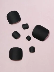VV MEI JIA ER Uñas postizas mate negras para dedos de los pies, cubierta completa con unicolor, uñas acrílicas cuadradas para pegar, uñas postizas cortas y lindas para invierno, 24 piezas + 1 hoja de cinta adhesiva + 1 lima de uñas, suministros de uñas para mujeres y niñas uñas falsas uña falsa uña acrílica - Negro - Ver 5