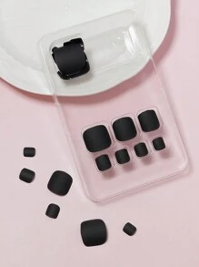 VV MEI JIA ER Uñas postizas mate negras para dedos de los pies, cubierta completa con unicolor, uñas acrílicas cuadradas para pegar, uñas postizas cortas y lindas para invierno, 24 piezas + 1 hoja de cinta adhesiva + 1 lima de uñas, suministros de uñas para mujeres y niñas uñas falsas uña falsa uña acrílica - Negro - Ver 4