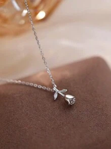 BALMORA 1 件復古精緻 S925 純銀玫瑰花葉項鍊女式情侶禮物 - 銀色 - 查看 4