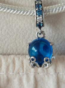 925 Silver Blue Octopus Charm - Blue - View 1