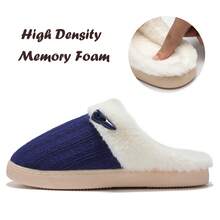 NineCiFun Women's slippers antiskid home cotton slippers memory foam slippers outdoor indoor warm comfortable plush lining bedroom slippers - 藏蓝色 - 查看 7