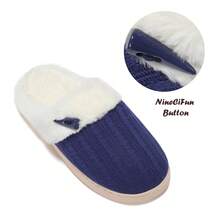 NineCiFun Women's slippers antiskid home cotton slippers memory foam slippers outdoor indoor warm comfortable plush lining bedroom slippers - 藏蓝色 - 查看 6