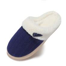 NineCiFun Women's slippers antiskid home cotton slippers memory foam slippers outdoor indoor warm comfortable plush lining bedroom slippers - 藏蓝色 - 查看 4