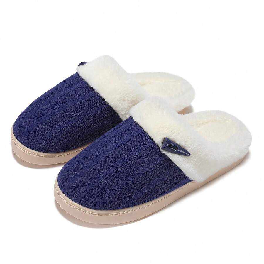 NineCiFun Women's slippers antiskid home cotton slippers memory foam slippers outdoor indoor warm comfortable plush lining bedroom slippers - 藏蓝色 - 查看 1