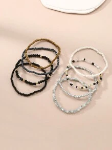 8件套女孩珍珠串珠字母手链套装 - 彩色 - 查看 2