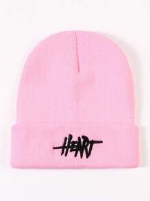 1只粉色針織帽,帽子上繡有字母和心形設計 - 粉色 - 查看 1