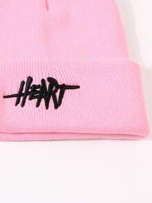 1只粉色針織帽,帽子上繡有字母和心形設計 - 粉色 - 查看 3