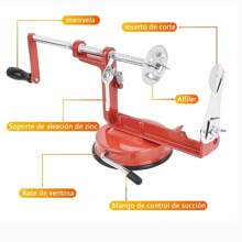 Espiropapas Cortador Profesional de Papas Patatas Fritas en Espiral Manual Acero Resistente con Base Chupon Adherente (Rojo) - Rojo - Ver 3