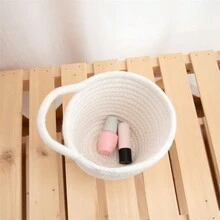1pc Small Rope Woven Storage Hanging Basket Simple Solid Color Small Item Key Wallet Storage Basket Can Be Used For Hanging Storage Decoration Behind The Bedside Door - White - View 3
