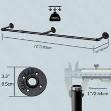 ANTSAY Barra para colgar ropa montada en la pared del hogar de tienda de ropa,184 cm/92 cm,Perchero De Pared Estante De Metal Para Ropa Multiusos,Perchero de Pared para colgar Ropa,Fácil Montaje,para Espacios Reducidos - Negro - Ver 4