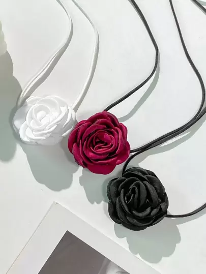 3 件装复古时尚山茶花丝带项链、缎玫瑰颈链、现代花卉首饰套装，适合派对、优雅女装、情人节、妈妈、母亲、母亲节、礼物