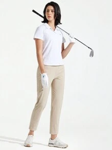 女裝高爾夫褲快幹徒步褲輕便工作腳踝長褲,適用於女士商務休閑旅行 - 卡其色 - 查看 3