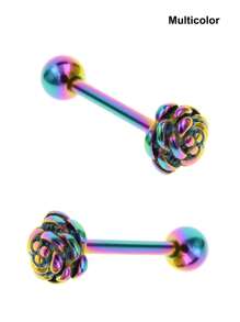 2入組珍奇雕花玫瑰花紋直桿舌環,歐美用鈦鋼和不鏽鋼製成耳釘,適用於女性和男性身體穿孔首飾 - 玫瑰花舌釘 - 查看 13