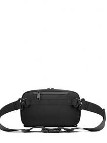 1個黑色男士聚酯纖維胸包腰包,簡單時尚的拉鍊設計,方便旅行,約會和學校的腰包斜背包運動背包適用於商務禮品,丈夫爸爸情人節禮物男士 - 黑色 - 查看 6