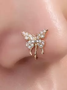 Nooxian 1 pieza Anillo falso de nariz con mariposa, cobre y circonita cúbica - Oro rosa - Ver 11