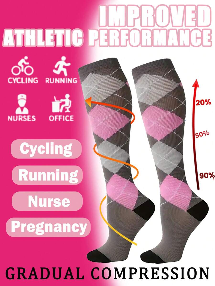 1 Pair Copper Wellow Compression Socks Women Men 15-20 Mmhg Knee High Pregnant Nurses Pregnancy Maternity Cute Sports Gold Fit Cycling Adult Support Hose Circulation Long Women, For Gym