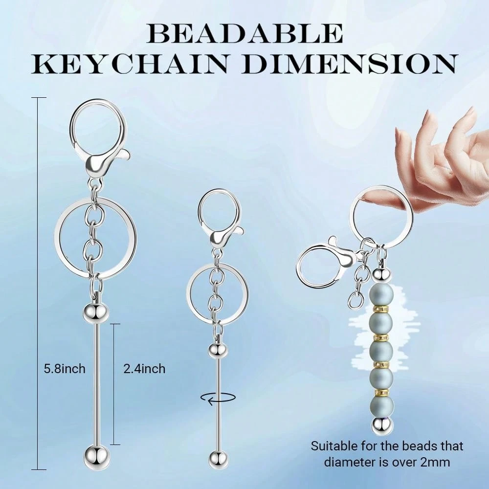 24pcs/Set Beaded Keychain Blank Metal Keyring For Diy Jewelry Making