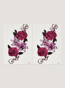 1 Pieza Pegatina De Tatuaje Temporal De Flor Rosa Para Pierna Y Brazo - Multicolor - Ver 2