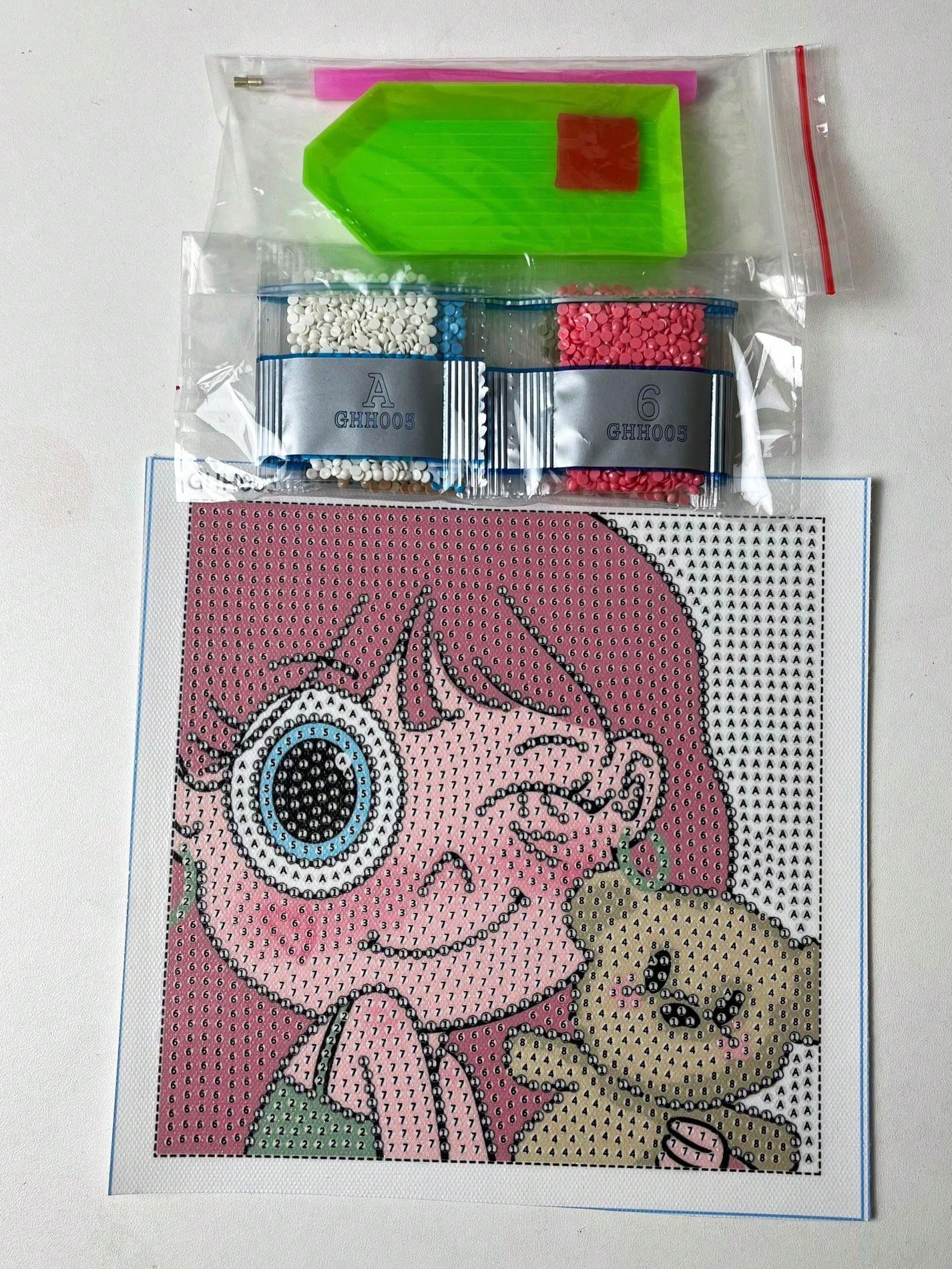 1pc Diamond Painting Kit With Cartoon Girl And Bear Design On 17x17cm