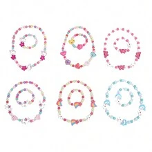 2 件裝創意可愛卡通小花獨角獸彩色串珠項鍊手鍊套裝裝飾配件節日生日派對禮物女孩 - 彩色 - 查看 3