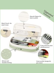 Estuche para Lápices, Lapicera Organizador de Lápices de Gran Capacidad, Estuche de Doble Capas, Expandible Organizador de Escritorio de Papelería para Escuela Oficina Trabajo - Verde - Ver 3