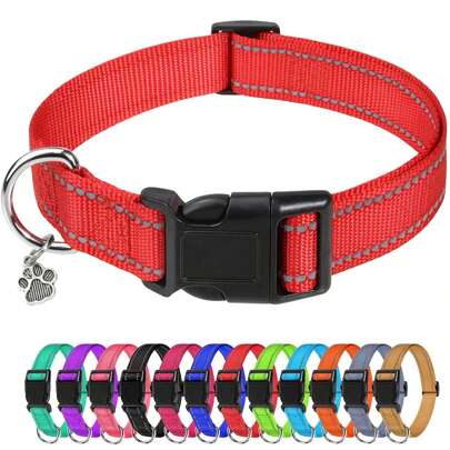 Coleira De Animal De Estimação De Nylon Com Decoração De Pegada Refletiva Para Cães Grandes/médios/pequenos, Tamanho Ajustável