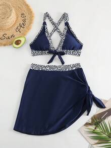 Fashionable European And American Style Skirted Bikini Set, Sexy Beach Vacation Bikini Set For Swimming Summer Beach - Blue - View 5