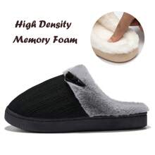 NineCiFun Women's slippers antiskid home cotton slippers memory foam slippers outdoor indoor warm comfortable plush lining bedroom slippers - 黑灰色 - 查看 7
