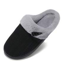 NineCiFun Women's slippers antiskid home cotton slippers memory foam slippers outdoor indoor warm comfortable plush lining bedroom slippers - 黑灰色 - 查看 3