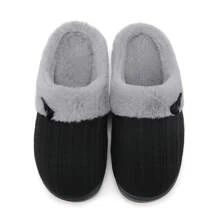 NineCiFun Women's slippers antiskid home cotton slippers memory foam slippers outdoor indoor warm comfortable plush lining bedroom slippers - 黑灰色 - 查看 2