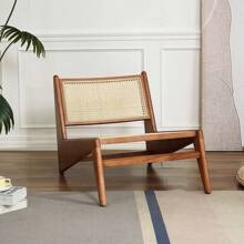 Japandi Walnut Rattan and Wood Lounge Chair Accent Chair for Living Room - Walnut - View 1