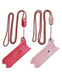 2 件装油蜡绳手机挂绳+PU 皮套挂绳项链套适用于 J-U-UL/R-E-LX/MO-TI/YO-OZ /VU-SE ALTO 或类似尺寸挂绳皮笔套 - 2pack(紅+粉) - 查看 2