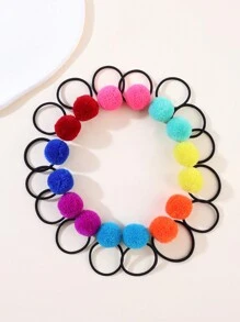 16入組彩色女式髮圈,毛球裝飾髮繩彈力橡皮筋馬尾控制器女式髮飾 - 彩色 - 查看 1