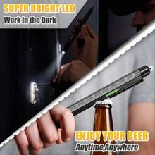 YXXLUYH 男士礼物，2 包 10 合 1 多功能工具笔套装 - LED 灯、触控笔、尺子、水平仪、开瓶器、螺丝刀、圆珠笔、建筑、钢笔、圣诞礼物，适合男士、他、男朋友、爷爷（黑色） - 黑色 - 查看 6