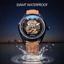 FENSIR 1入組男士機械手錶復古時尚雕空陀飛輪自動上鍊手錶,帶夜光和黑色皮帶 - 完美適用於歐美風格的日常服裝和裝飾 - 黑色 - 查看 7