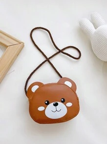 1 件时尚可爱动物造型 PU 材质拉链开合女孩斜挎包适合儿童适合日常外出时尚校园适合搭配衣服 - 棕色 - 查看 6