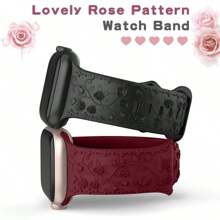 Unbeinst 1pc Silicone Embossed Rose Sports Watch Band, Compatible With Apple Watch Series 10/9/8/7/6/5/4/3/2/1/Ultra 2/Ultra/SE, Waterproof For Women - Burgundy - View 2