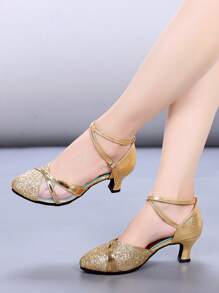 女性拉丁舞中跟鞋,適用於舞廳和廣場舞,軟底