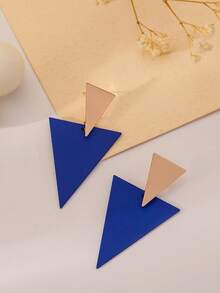 1對歐美時尚獨特的女士珠寶,金屬三角和藍色塗層耳環 - 寶藍色 - 查看 2